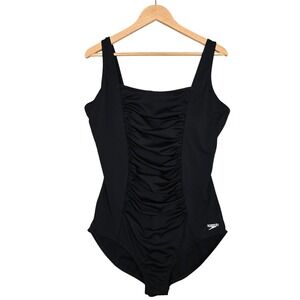 Speedo Women's Endurance+ Hydrobra Ruched One Piece Swimsuit Black 16
